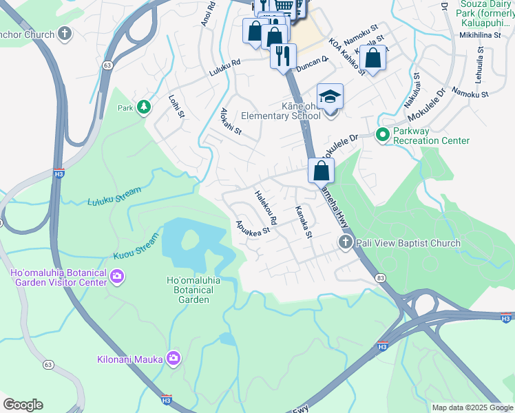 map of restaurants, bars, coffee shops, grocery stores, and more near 45-675 Halekou Road in Kaneohe