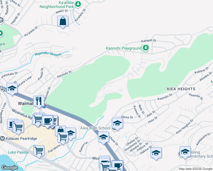 map of restaurants, bars, coffee shops, grocery stores, and more near 98-711 Iho Place in Aiea