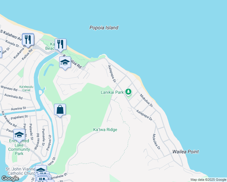 map of restaurants, bars, coffee shops, grocery stores, and more near 356 Kaelepulu Drive in Kailua