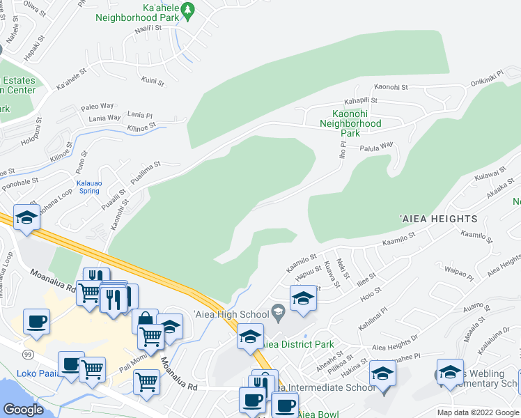 map of restaurants, bars, coffee shops, grocery stores, and more near 98-719 Iho Place in Aiea
