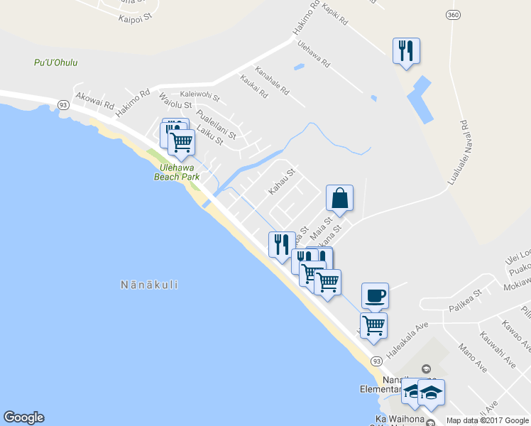 map of restaurants, bars, coffee shops, grocery stores, and more near 87-208 Holopono Street in Waianae