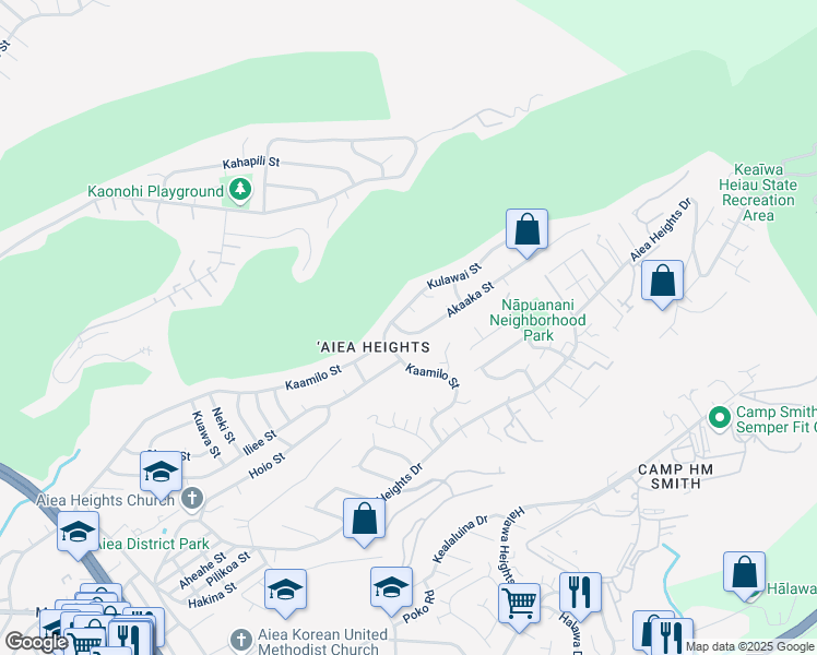map of restaurants, bars, coffee shops, grocery stores, and more near 98-1286 Akaaka Street in Aiea