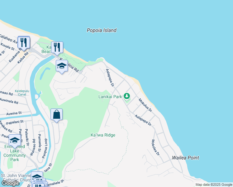 map of restaurants, bars, coffee shops, grocery stores, and more near 230 Kaelepulu Drive in Kailua