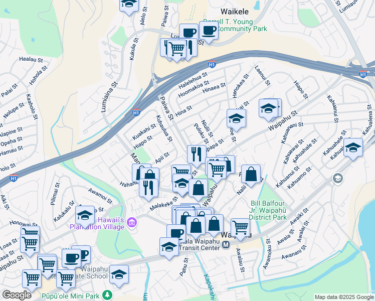 map of restaurants, bars, coffee shops, grocery stores, and more near in Waipahu