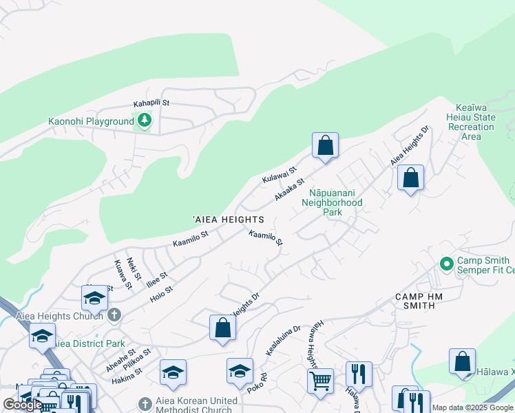 map of restaurants, bars, coffee shops, grocery stores, and more near 98-1286 Akaaka Street in Aiea