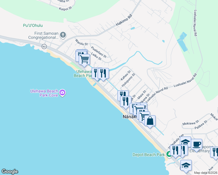 map of restaurants, bars, coffee shops, grocery stores, and more near 87-111 Halike Place in Waianae