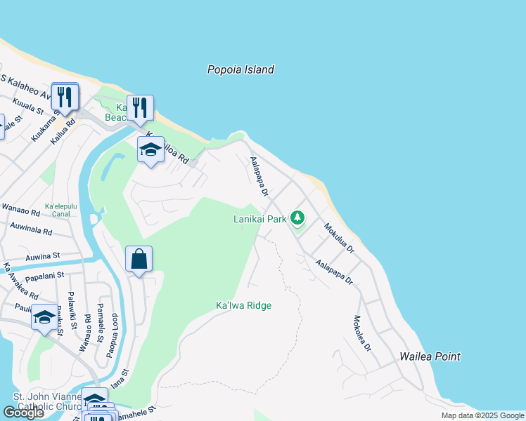 map of restaurants, bars, coffee shops, grocery stores, and more near 230 Kaelepulu Drive in Kailua