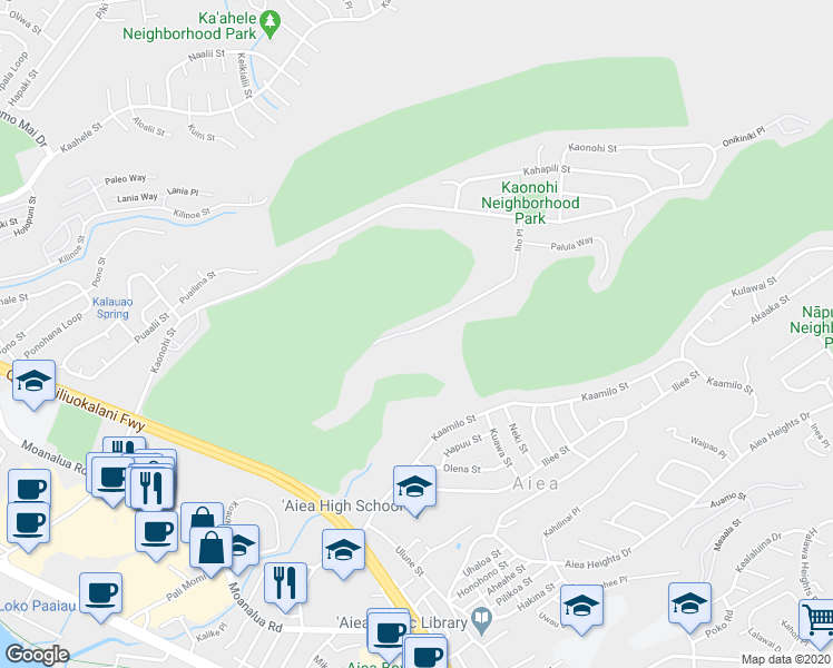 map of restaurants, bars, coffee shops, grocery stores, and more near 98-719 Iho Place in Aiea