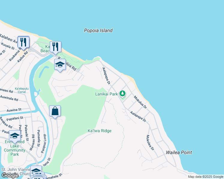 map of restaurants, bars, coffee shops, grocery stores, and more near 230 Kaelepulu Drive in Kailua