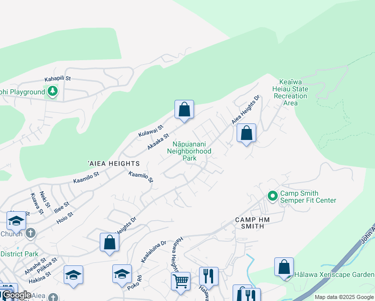 map of restaurants, bars, coffee shops, grocery stores, and more near 99-1200 Napuanani Road in Aiea