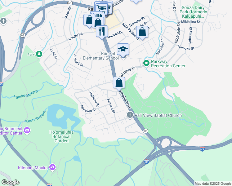 map of restaurants, bars, coffee shops, grocery stores, and more near 45-433 Keikikane Loop in Kaneohe