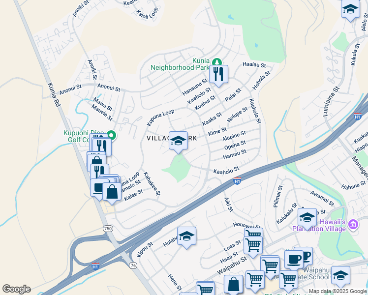 map of restaurants, bars, coffee shops, grocery stores, and more near 94-691 Kaaoki Place in Waipahu