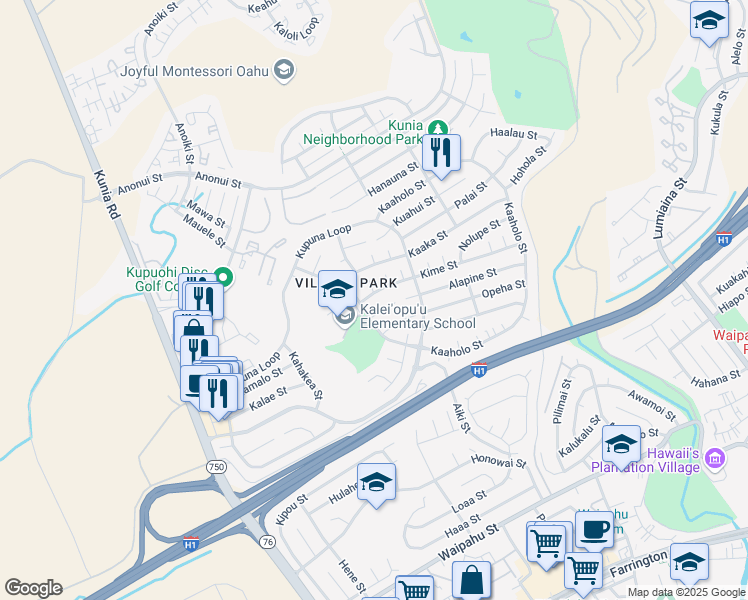 map of restaurants, bars, coffee shops, grocery stores, and more near 94-679 Kime Street in Waipahu