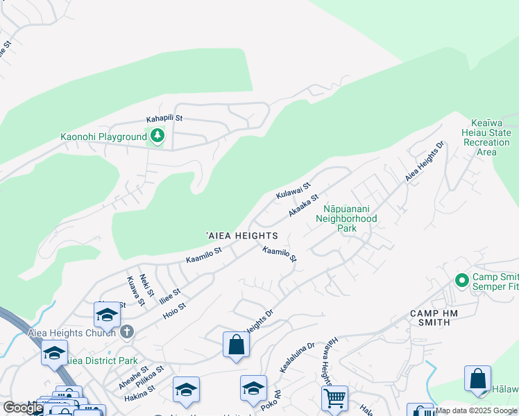 map of restaurants, bars, coffee shops, grocery stores, and more near 98-1264 Kulawai Street in Aiea