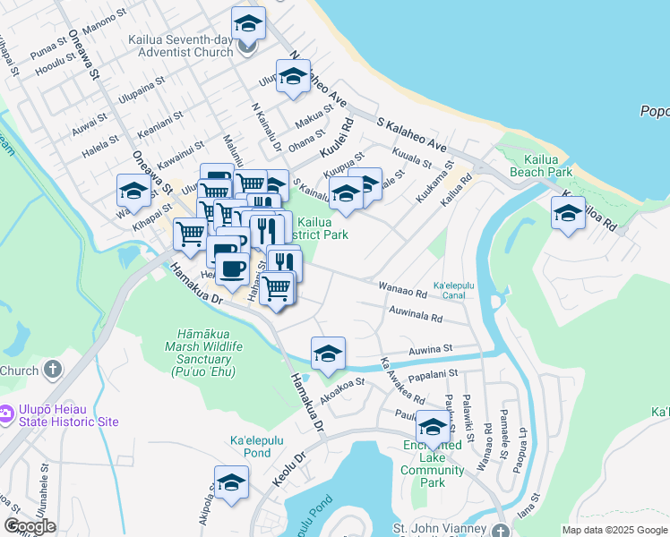 map of restaurants, bars, coffee shops, grocery stores, and more near 398 Kailua Road in Kailua