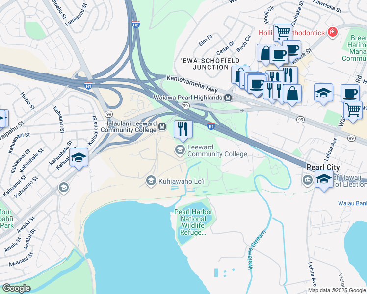 map of restaurants, bars, coffee shops, grocery stores, and more near 96 Ala Ike Street in Pearl City