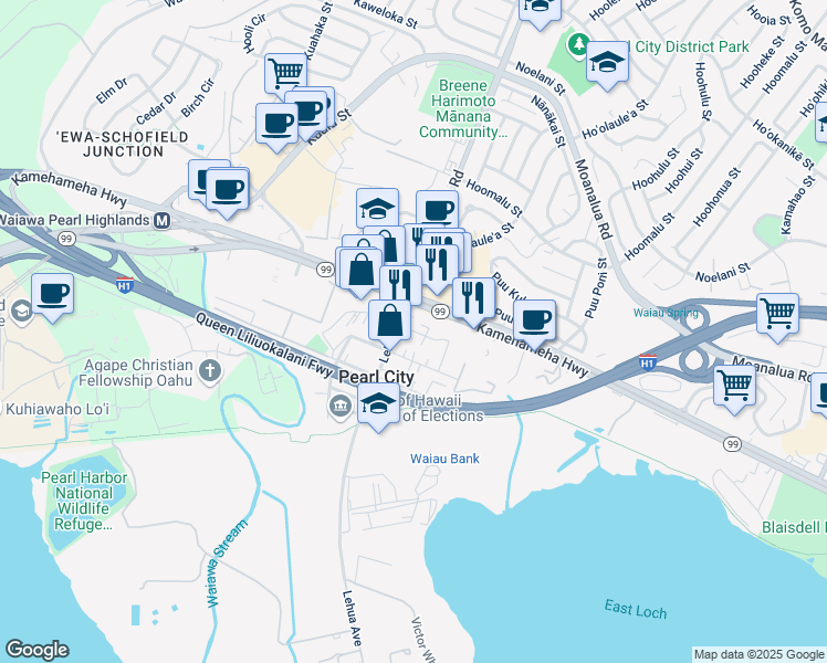 map of restaurants, bars, coffee shops, grocery stores, and more near 860 4th Street in Pearl City