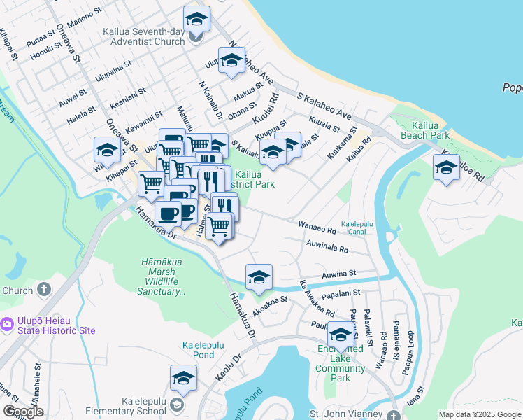 map of restaurants, bars, coffee shops, grocery stores, and more near 398 Kailua Road in Kailua