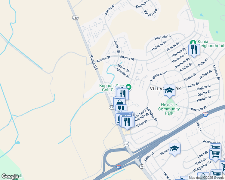 map of restaurants, bars, coffee shops, grocery stores, and more near 94-140 Poohuku Way in Waipahu