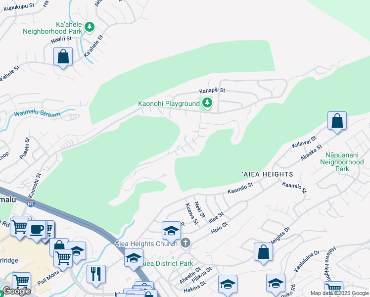 map of restaurants, bars, coffee shops, grocery stores, and more near 98829 Iho Place in Aiea
