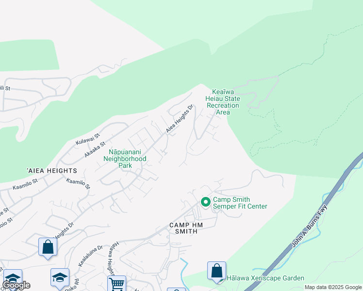 map of restaurants, bars, coffee shops, grocery stores, and more near 99-1369 Aiea Heights Drive in Aiea