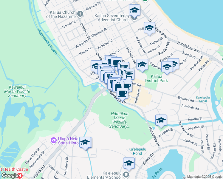 map of restaurants, bars, coffee shops, grocery stores, and more near 765 Kailua Road in Kailua
