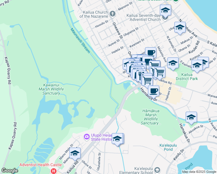 map of restaurants, bars, coffee shops, grocery stores, and more near in Kailua