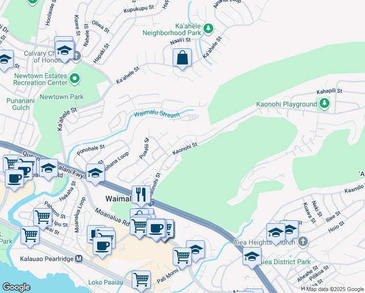 map of restaurants, bars, coffee shops, grocery stores, and more near 98-506 Kaonohi Street in Aiea