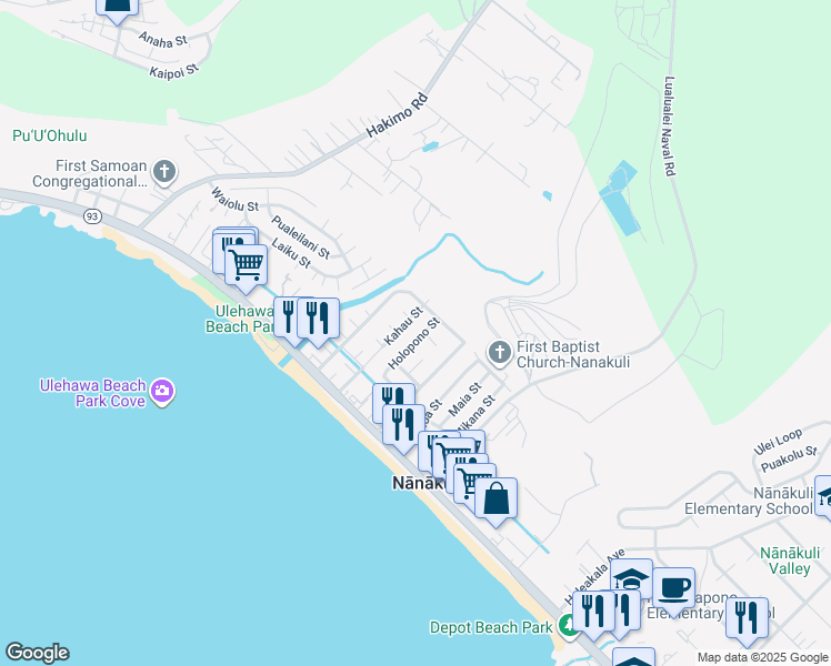 map of restaurants, bars, coffee shops, grocery stores, and more near 87278 Holopono Street in Waianae