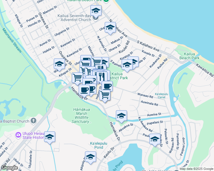 map of restaurants, bars, coffee shops, grocery stores, and more near 539 Kailua Road in Kailua