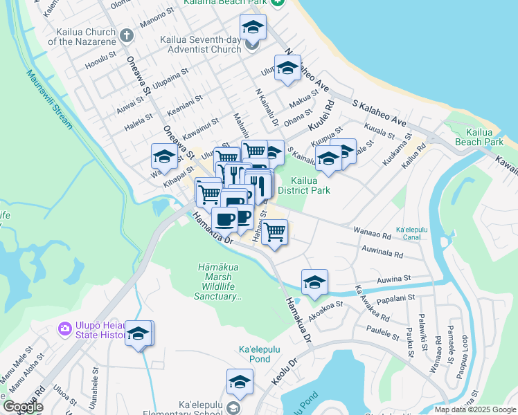 map of restaurants, bars, coffee shops, grocery stores, and more near 539 Kailua Road in Kailua