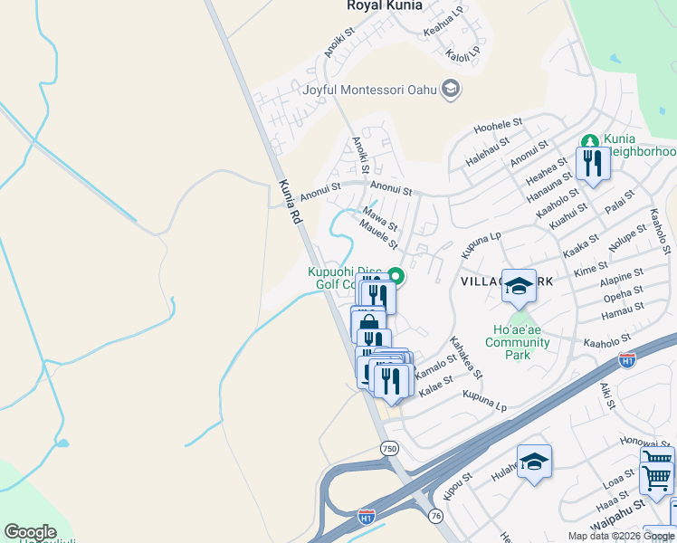 map of restaurants, bars, coffee shops, grocery stores, and more near 94-1066 Pouhana Way in Waipahu