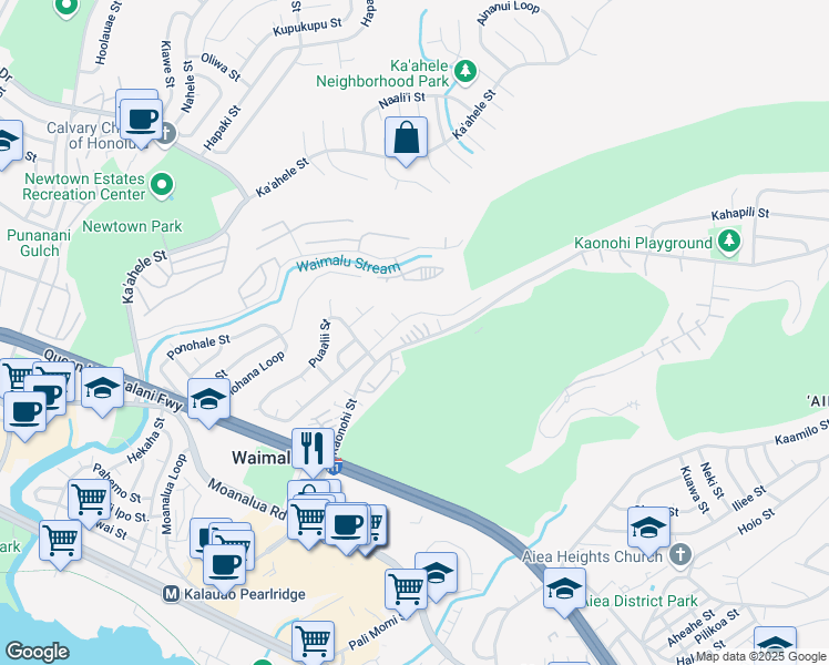 map of restaurants, bars, coffee shops, grocery stores, and more near 98-506 Kaonohi Street in Aiea