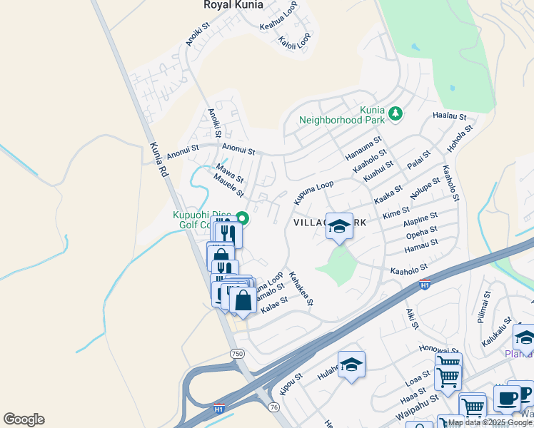map of restaurants, bars, coffee shops, grocery stores, and more near 94-621 Kupuna Loop in Waipahu