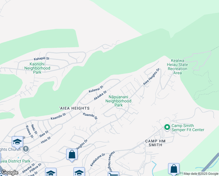 map of restaurants, bars, coffee shops, grocery stores, and more near 98-1405 Akaaka Street in Aiea