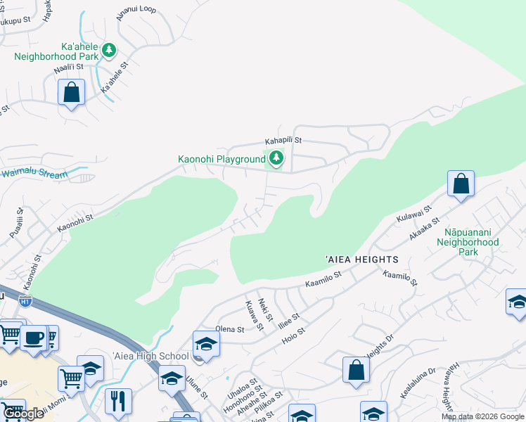 map of restaurants, bars, coffee shops, grocery stores, and more near 98 Iho Place in Aiea