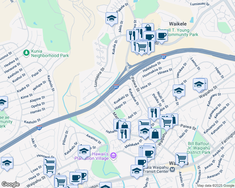 map of restaurants, bars, coffee shops, grocery stores, and more near 94-946 Mapala Place in Waipahu