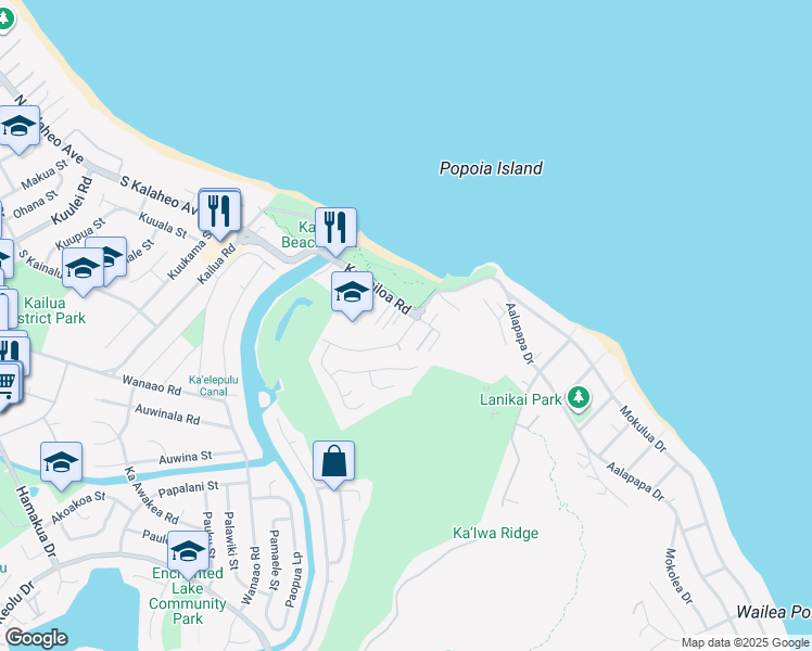 map of restaurants, bars, coffee shops, grocery stores, and more near 531 Kawailoa Road in Kailua
