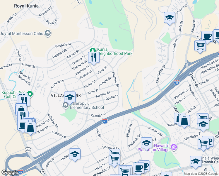 map of restaurants, bars, coffee shops, grocery stores, and more near 94-797 Nolupe Street in Waipahu
