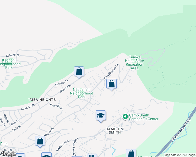 map of restaurants, bars, coffee shops, grocery stores, and more near 99-40 Nohua Place in Aiea