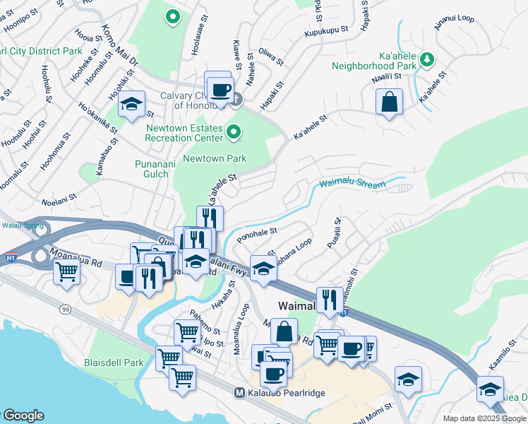 map of restaurants, bars, coffee shops, grocery stores, and more near 98-434 Kilinoe Street in Aiea