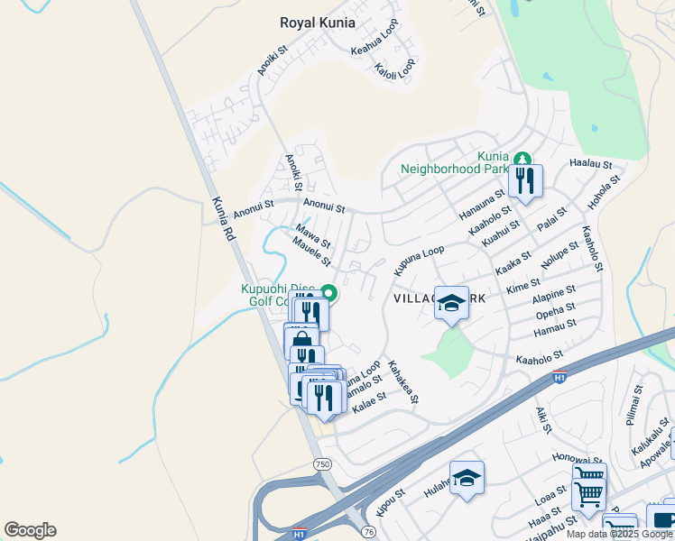 map of restaurants, bars, coffee shops, grocery stores, and more near 154 Kupuohi Street in Waipahu