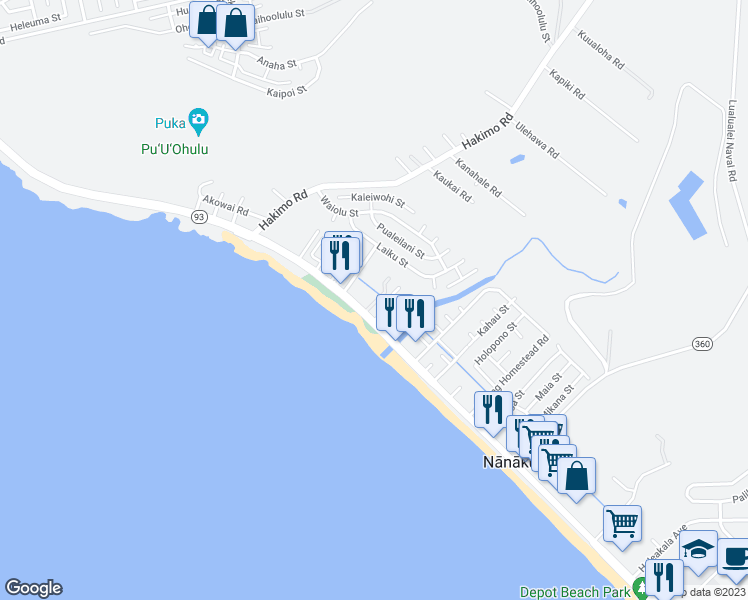 map of restaurants, bars, coffee shops, grocery stores, and more near 87-1698 Farrington Highway in Waianae