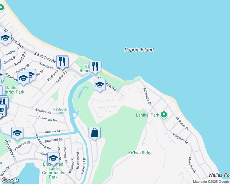map of restaurants, bars, coffee shops, grocery stores, and more near 531 Kawailoa Road in Kailua
