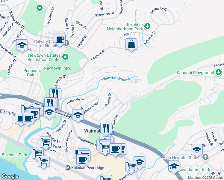 map of restaurants, bars, coffee shops, grocery stores, and more near 98-187 Puaalii Street in Aiea