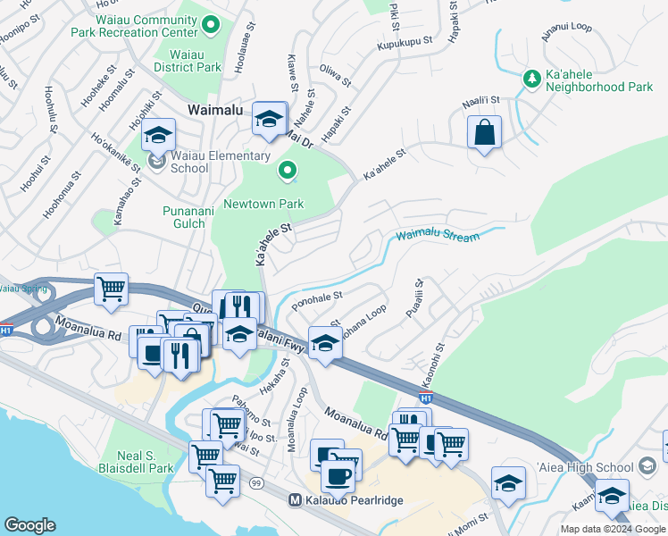 map of restaurants, bars, coffee shops, grocery stores, and more near 98-426 Kilinoe Street in Aiea