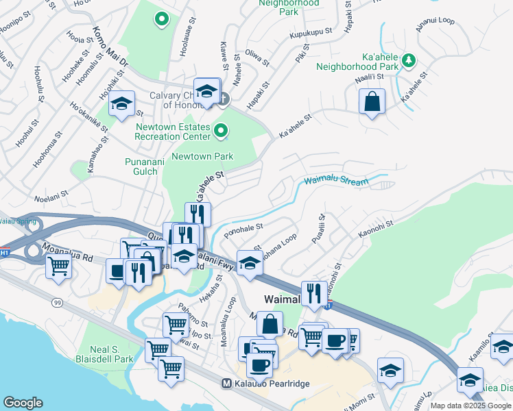 map of restaurants, bars, coffee shops, grocery stores, and more near 98-448 Kilinoe Street in Aiea