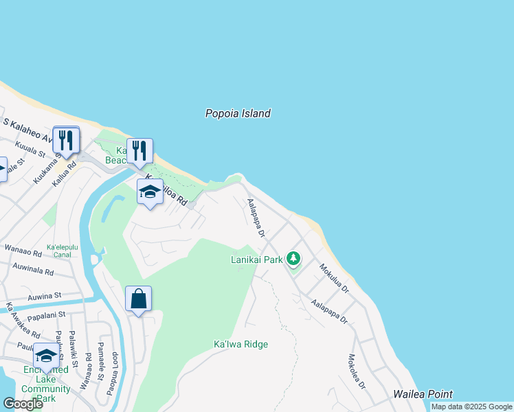 map of restaurants, bars, coffee shops, grocery stores, and more near 813 Mokulua Drive in Kailua