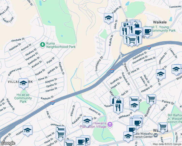 map of restaurants, bars, coffee shops, grocery stores, and more near 94-1039 Pumaia Place in Waipahu