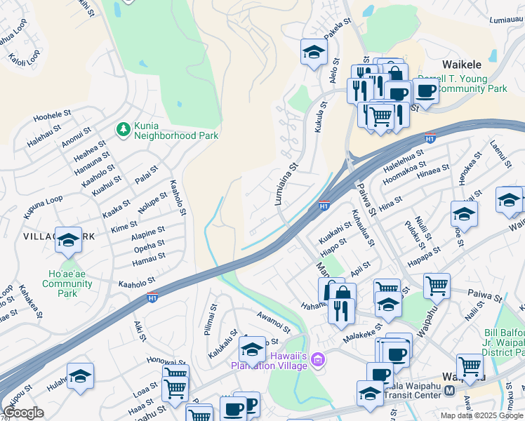 map of restaurants, bars, coffee shops, grocery stores, and more near 94-1039 Pumaia Place in Waipahu